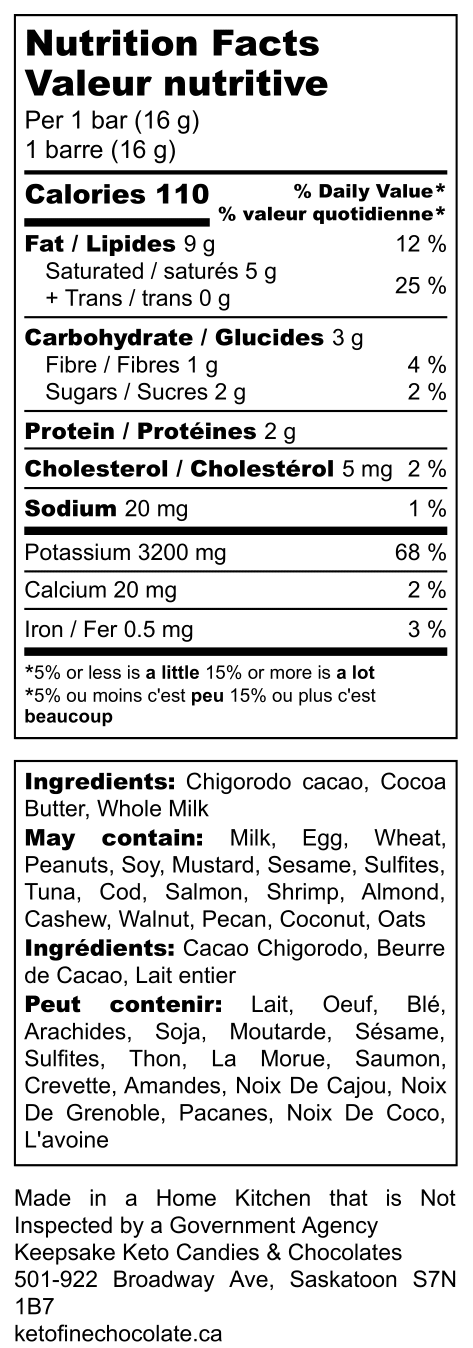 Totally Milketo Chigodoro Nutrition Information