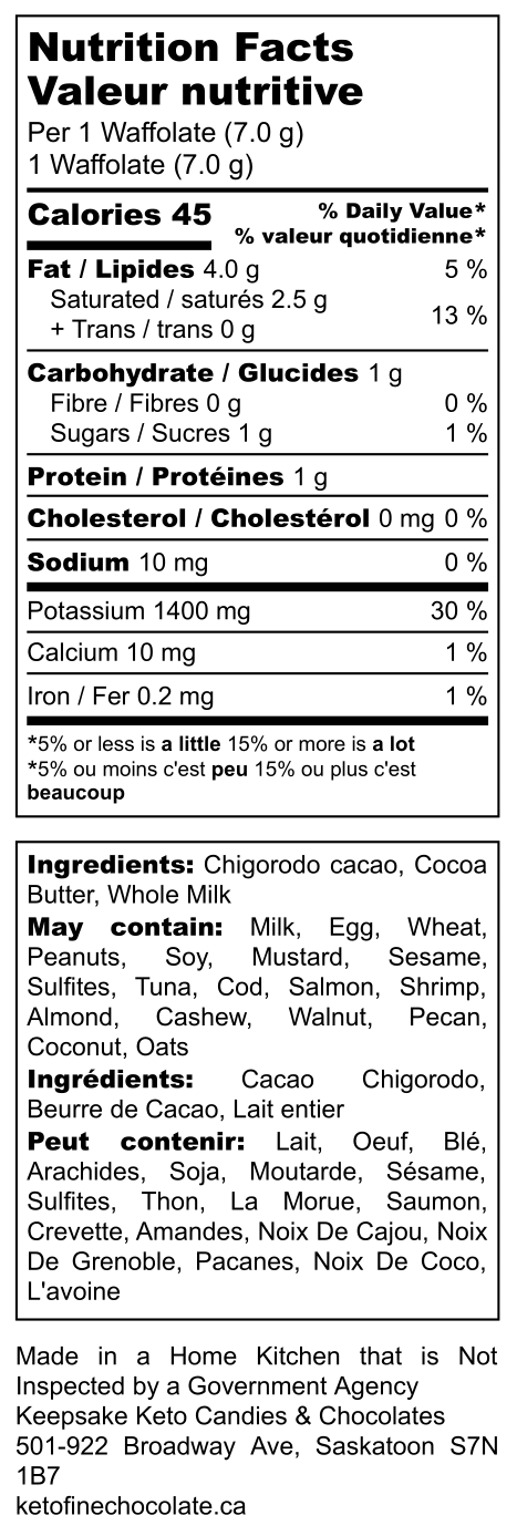 TOTALLY_MilKeto Chigorodo Waffolate - Nutrition Information