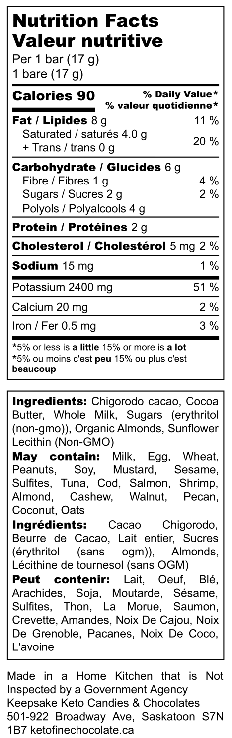 MonKKey Milketo Chigorodo Toasted Almond - Nutrition Label