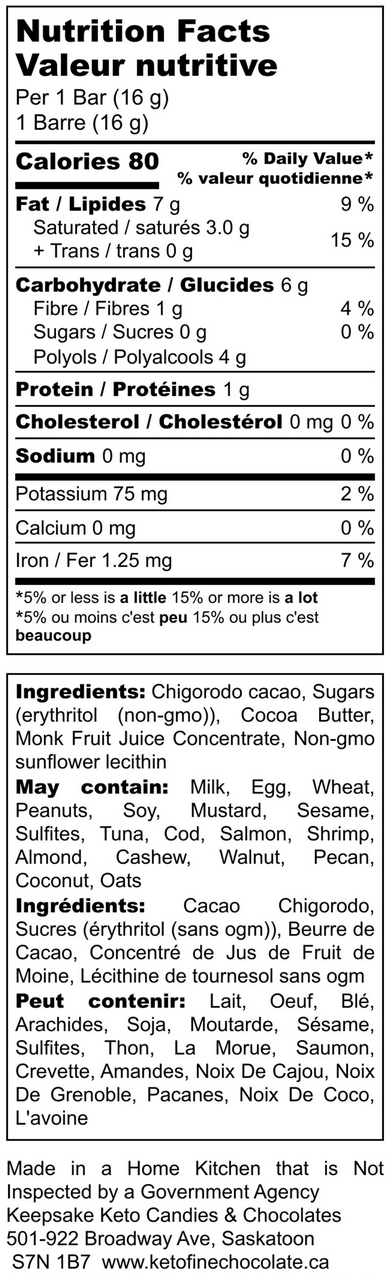 DarKeto Chigorodo Nutrition information
