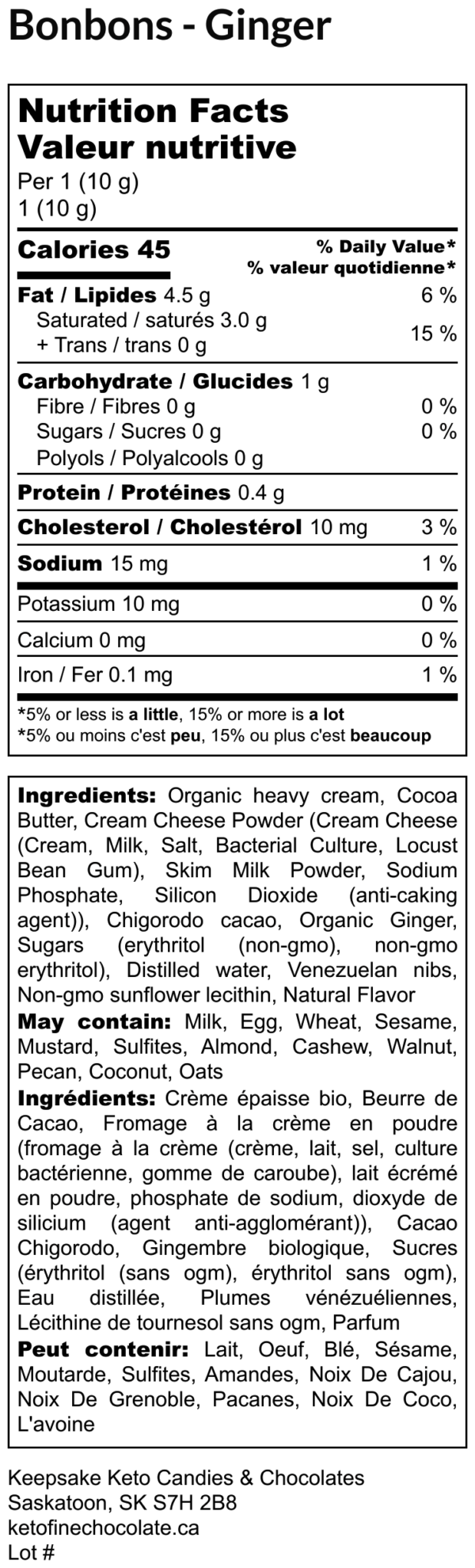 image: Nutrition info - Ginger Truffle