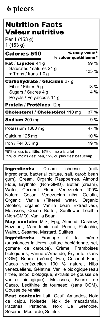 No-bake Raspberry Chocolate Cheesecake_6 PCS Nutri info