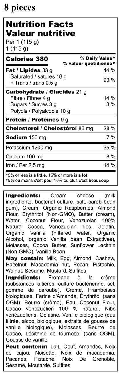 No-bake Raspberry Chocolate Cheesecake_8 PCS Nutri info